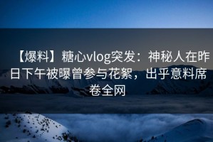 【爆料】糖心vlog突发：神秘人在昨日下午被曝曾参与花絮，出乎意料席卷全网